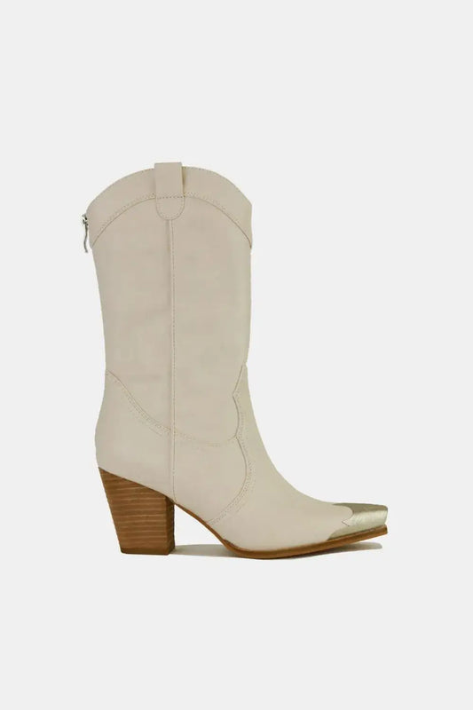 Beast Fashion Metal-Toe Block Heel Ankle Boots - Ivory / 6 - Shoes