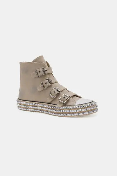 Beast Fashion Multi-Buckle Straps Studded Platform Sneakers - Multi-Buckle Straps Sneakers