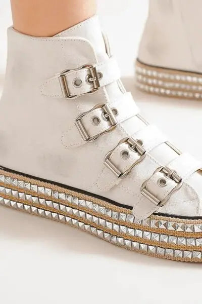 Beast Fashion Multi-Buckle Straps Studded Platform Sneakers - Sneakers