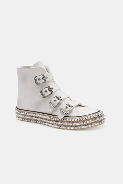 Beast Fashion Multi-Buckle Straps Studded Platform Sneakers - Sneakers