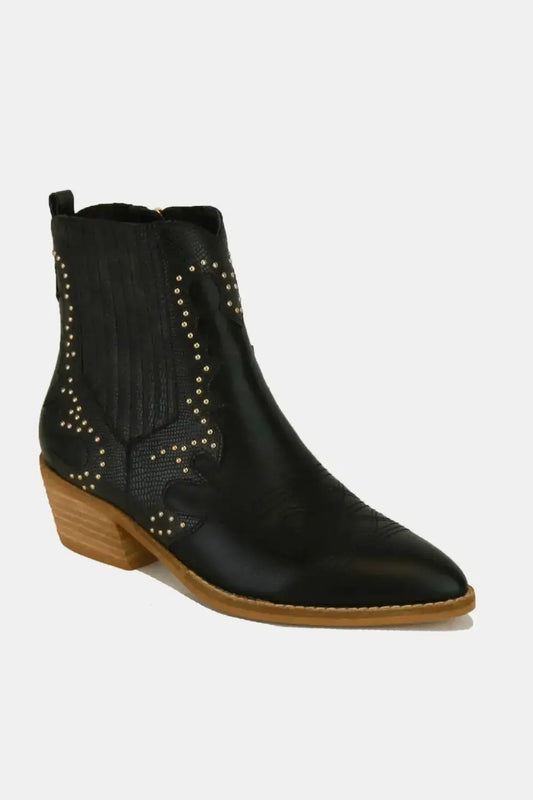 Beast Fashion Studded Detail Point Toe Boots - Black / 6