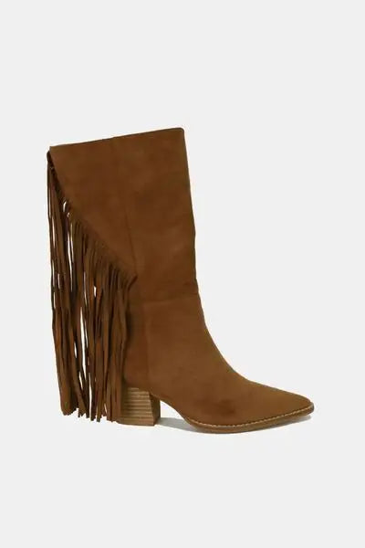 Beast Fashion Suede Fringe Point Toe Boots - Suede Fringe Point Toe Boots