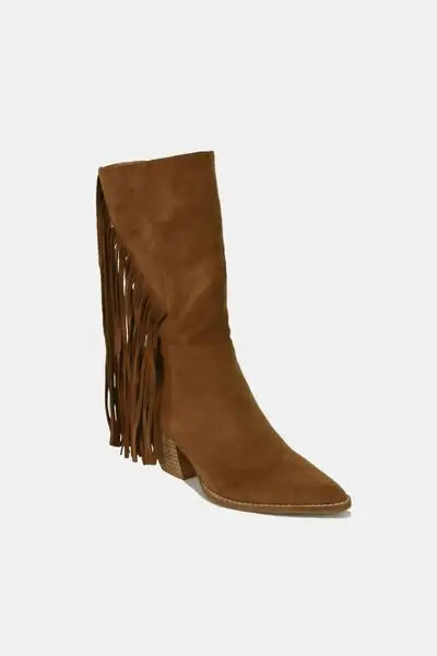 Beast Fashion Suede Fringe Point Toe Boots - Suede Fringe Point Toe Boots