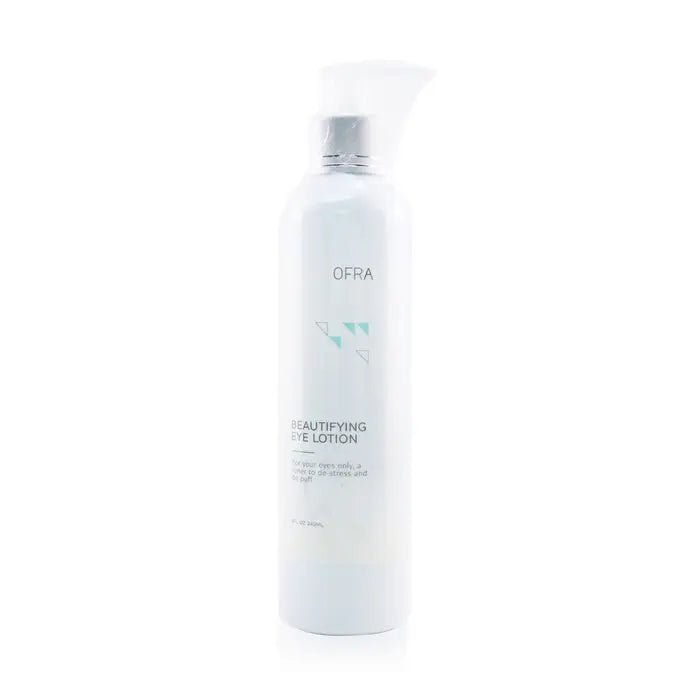 Pump bottle of white OFRA Beautifying Eye Lotion in 240ml/8oz packaging