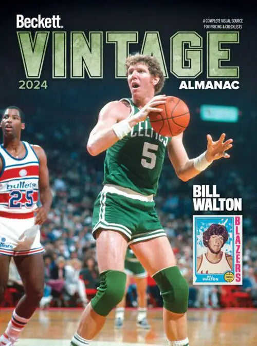 Beckett Vintage 2024 Almanac cover showcasing classic NBA basketball trading cards action