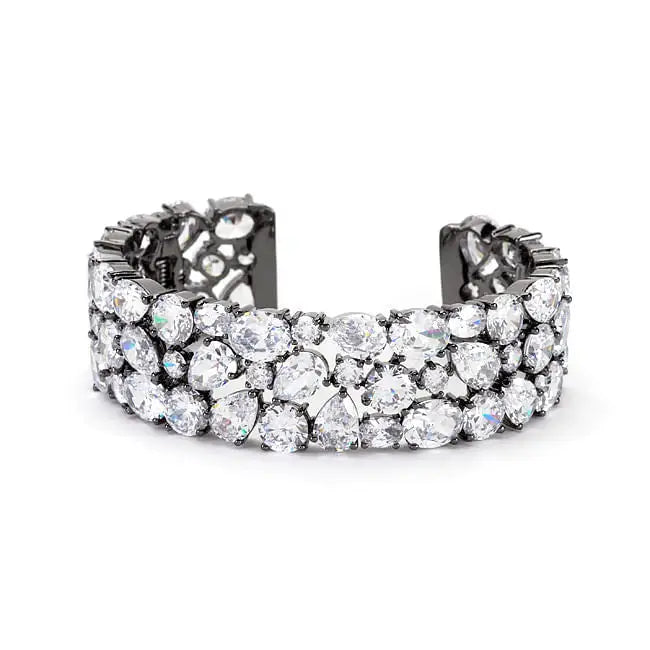 Bejeweled Cubic Zirconia Cuff Black Tone - Bracelets