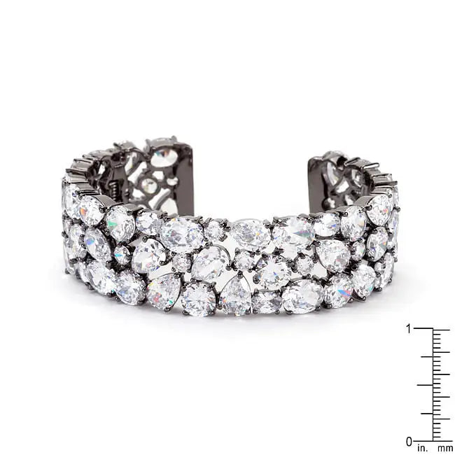 Bejeweled Cubic Zirconia Cuff Black Tone - Bracelets
