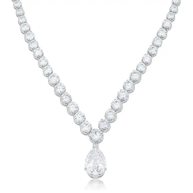 Bejeweled Cubic Zirconia Pear Drop Necklace - Necklace