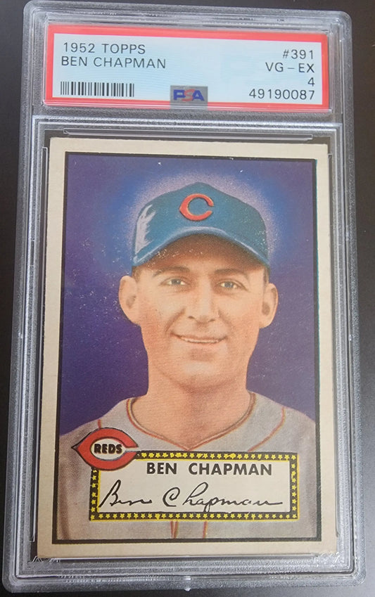 PSA-graded 1952 Topps Cincinnati Reds Ben Chapman baseball card in protective case