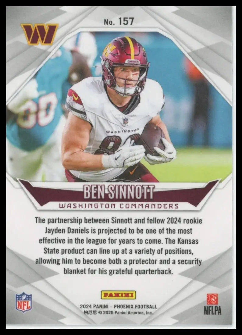 Football trading card featuring Ben Sinnott of the Washington Commanders from Panini Phoenix