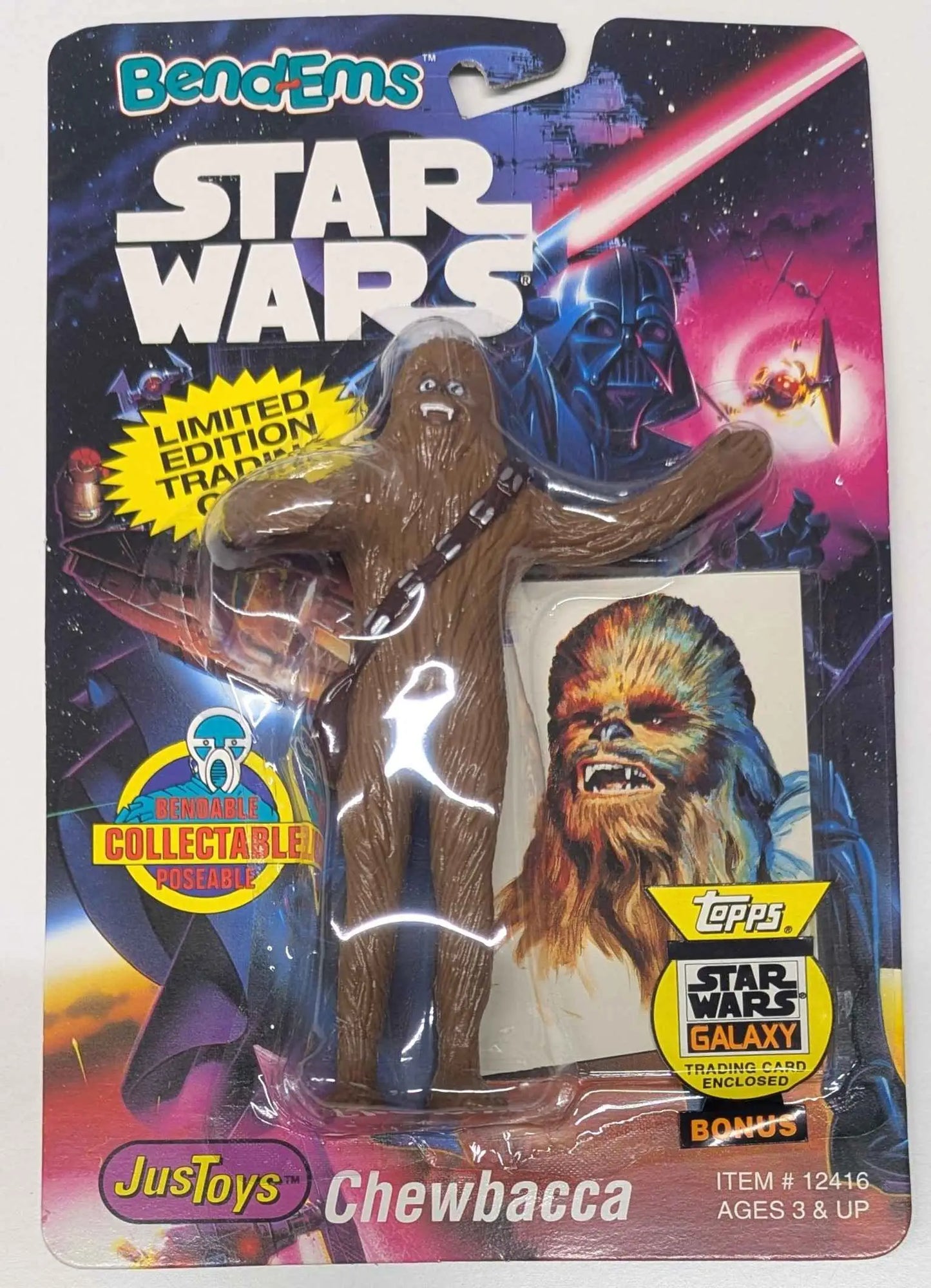 Bendable Chewbacca action figure from Bend-Ems Star Wars with Topps Star Wars Galaxy card