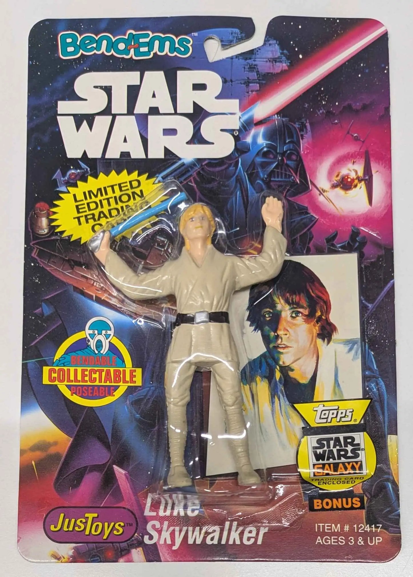 Bend-Ems Star Wars action figure of Luke Skywalker with Topps Star Wars Galaxy card