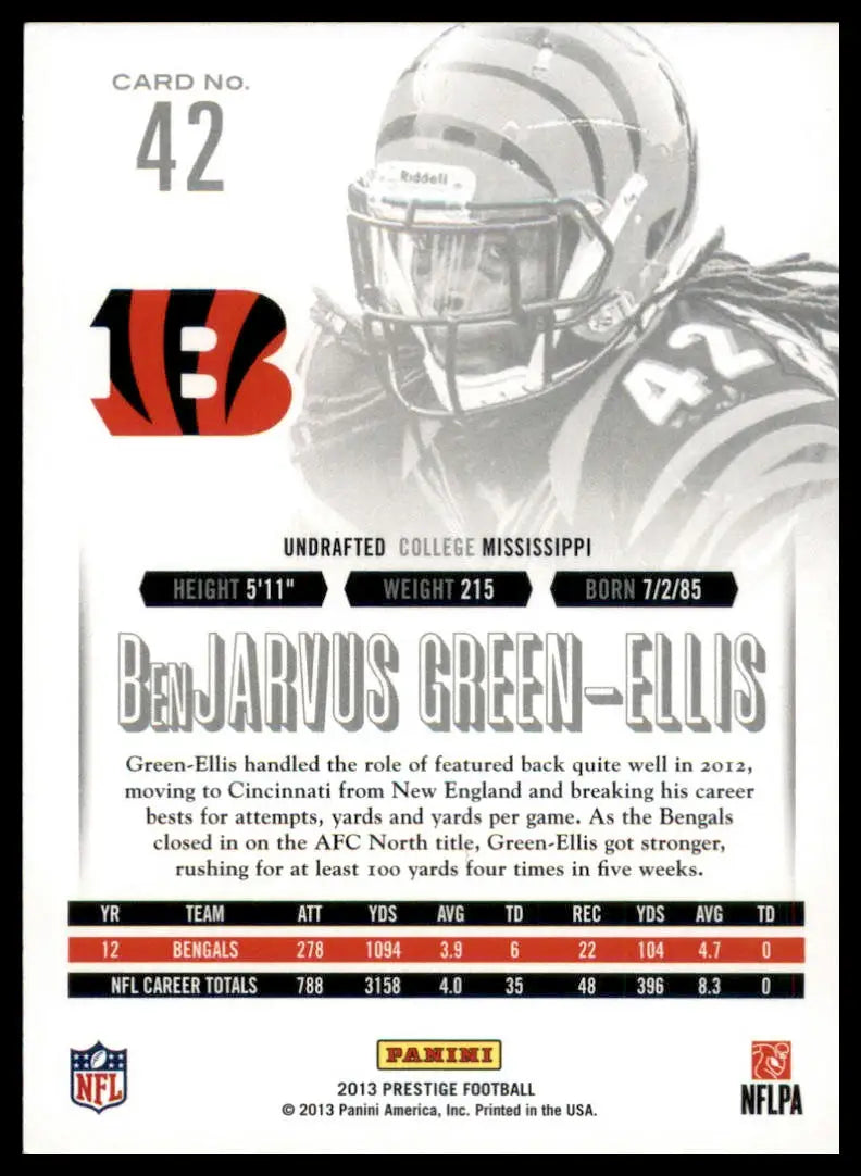 BenJarvus Green-Ellis 2013 Panini Prestige football card Cincinnati Bengals collectible