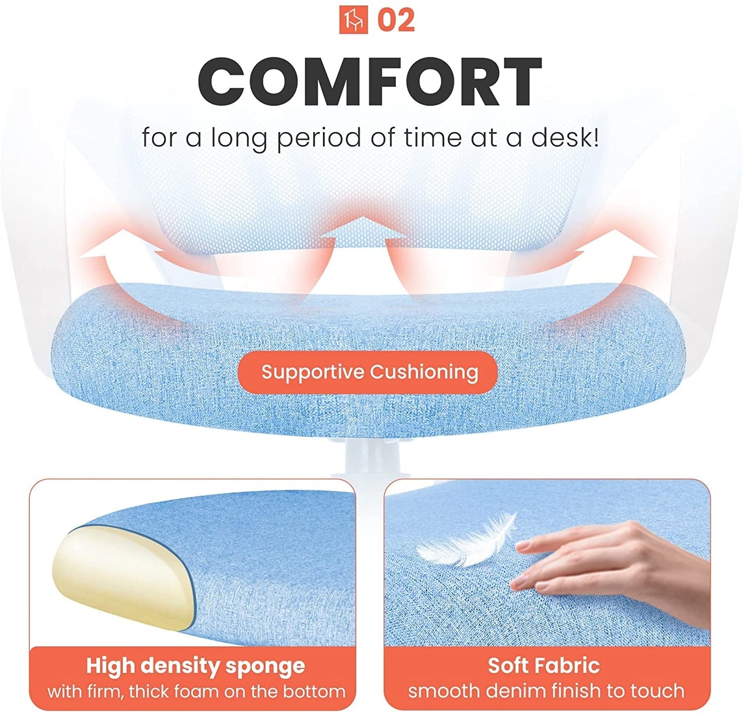 Ergonomic Blue Mesh Office Chair with Wheels-4