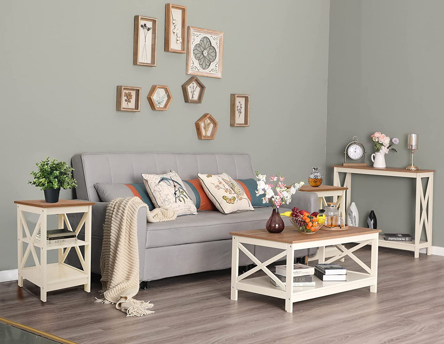 Rustic Ivory Nightstands Set of 2 with Storage-4