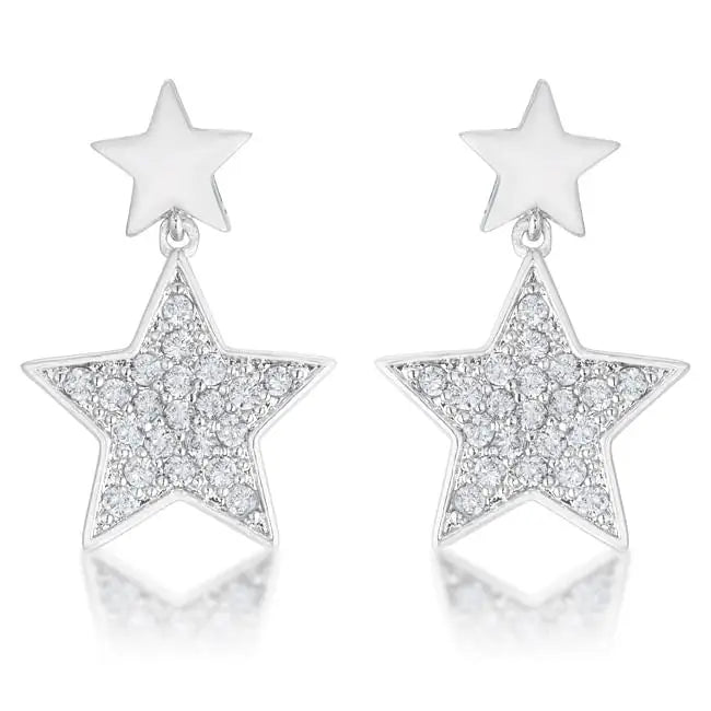 Bianca 0.5ct CZ Rhodium Star Drop Earrings - Earrings
