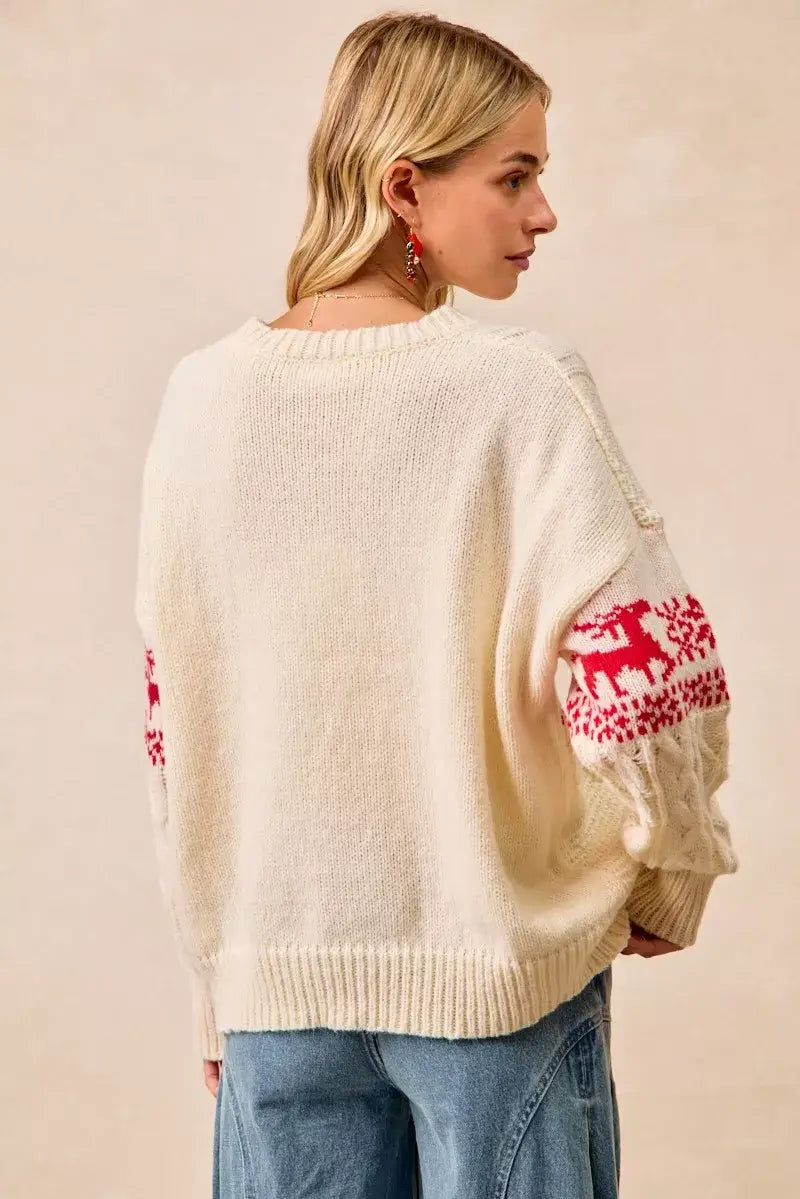 BiBi Christmas Theme Patterned Cable Knit Sweater