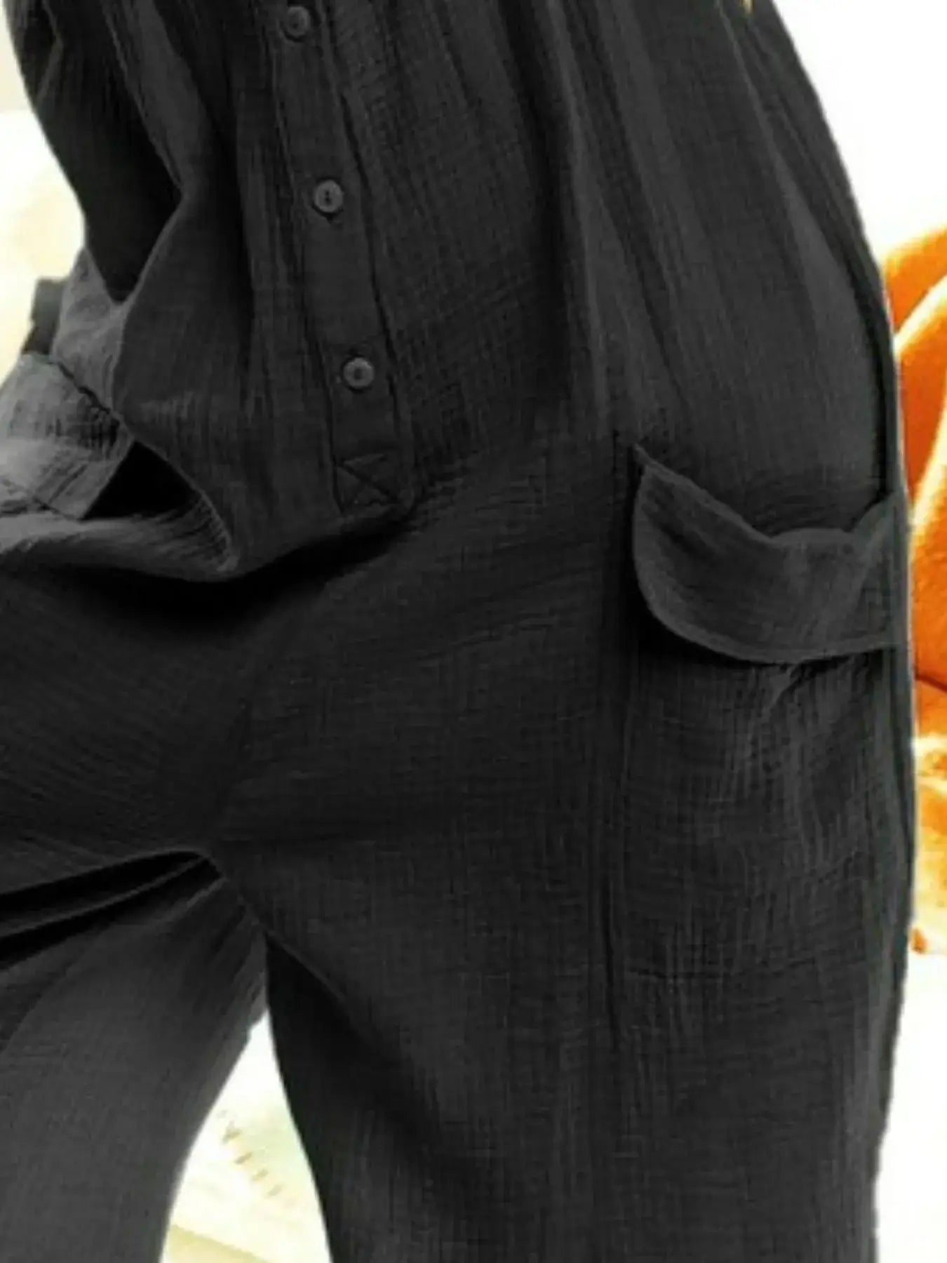 BiBi Gauze Buttoned Up Overall Jumpsuit with Pockets - Jumpsuit with Pockets