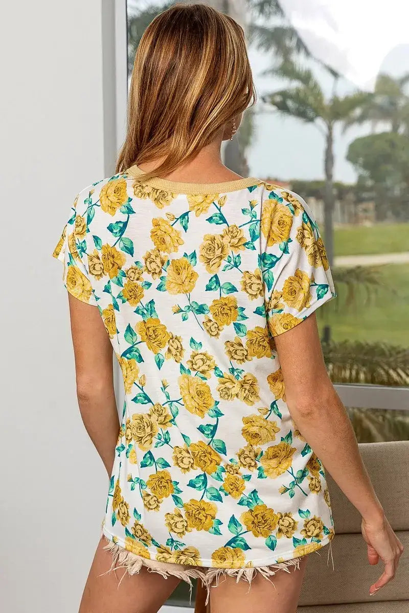 BiBi Rose Print Thermal Neck Binding Dolman Sleeves Top