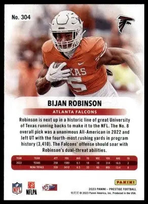 Football trading card featuring Bijan Robinson Rookie 2023 Panini Prestige Xtra Points