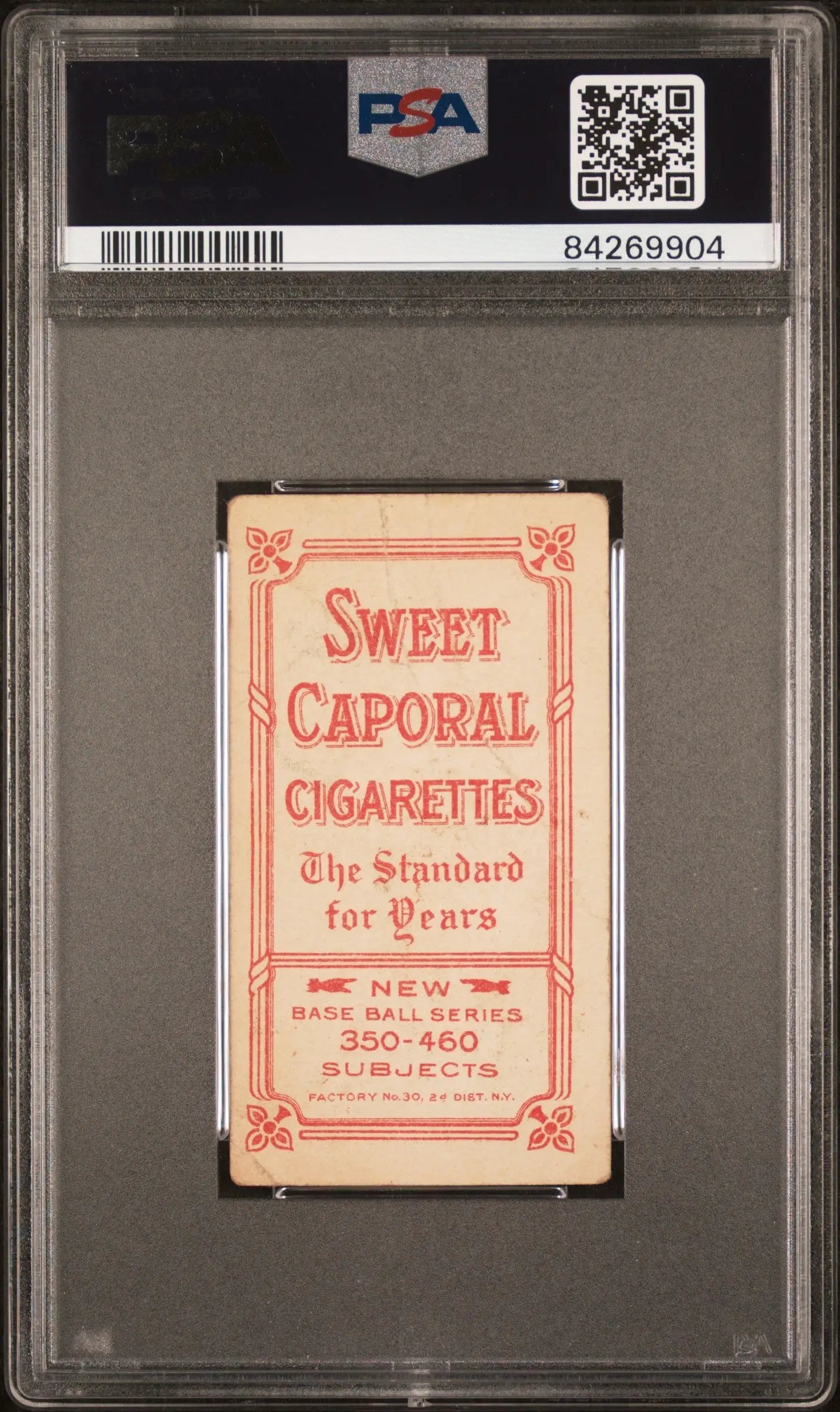 Vintage Bill Bergen T206 Sweet Caporal cigarette card in protective PSA graded case