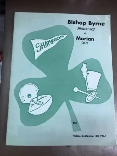 Vintage Bishop Byrne football program for Shamrocks v Marian Colts TX September 1966