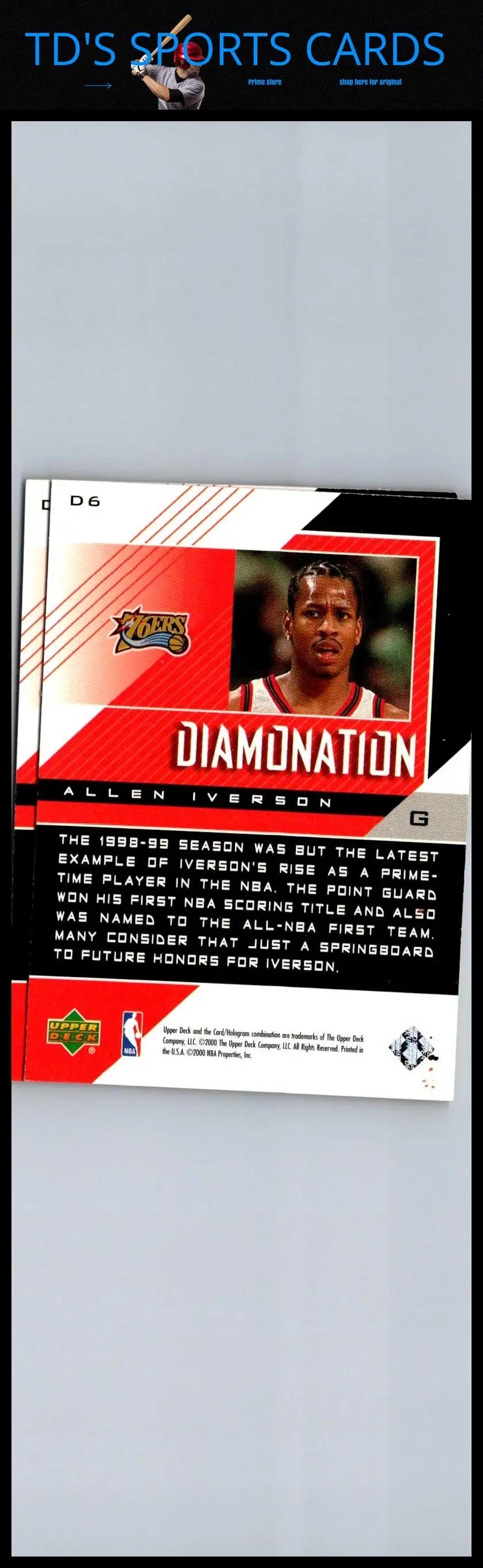Black Diamond #D6 Allen Iverson Domination basketball card featuring Allen Iverson