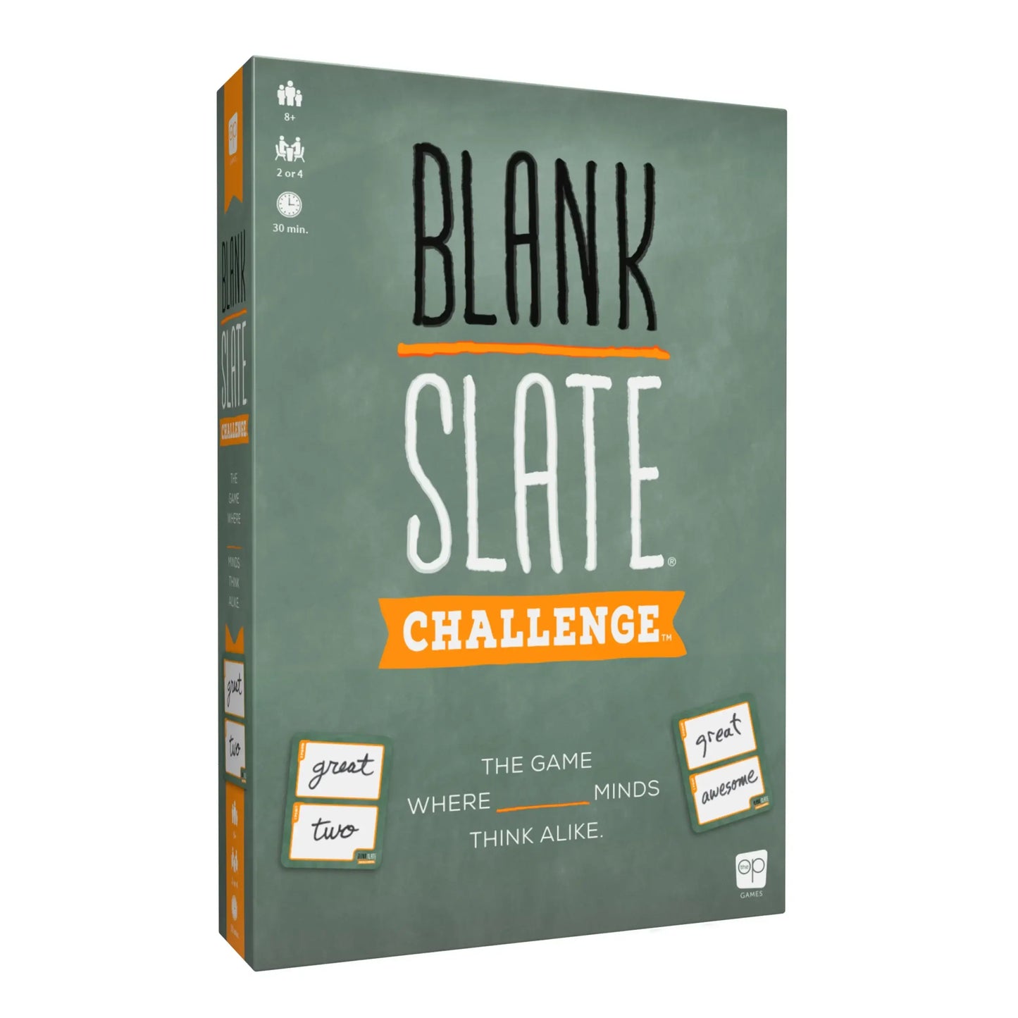 Board game box for Blank Slate Challenge featuring a sage green cover design