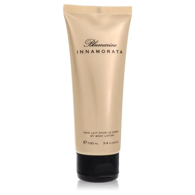 Blumarine Innamorata body lotion in beige tube with black cap, part of Blumarine Parfums body collection