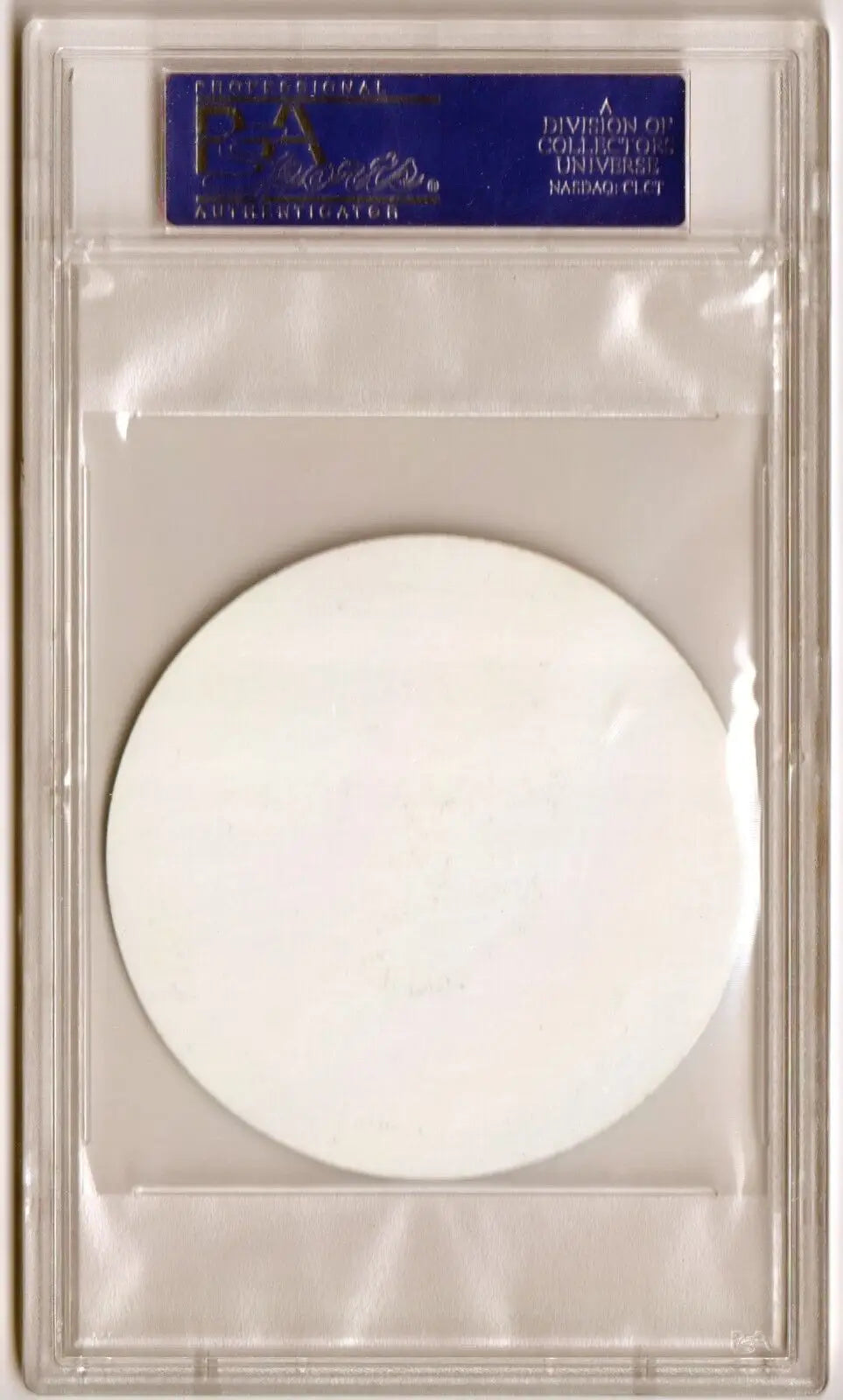 Encased white circular object from BOB LOVE 1975 Carvel Discs PSA 10 GEM MINT