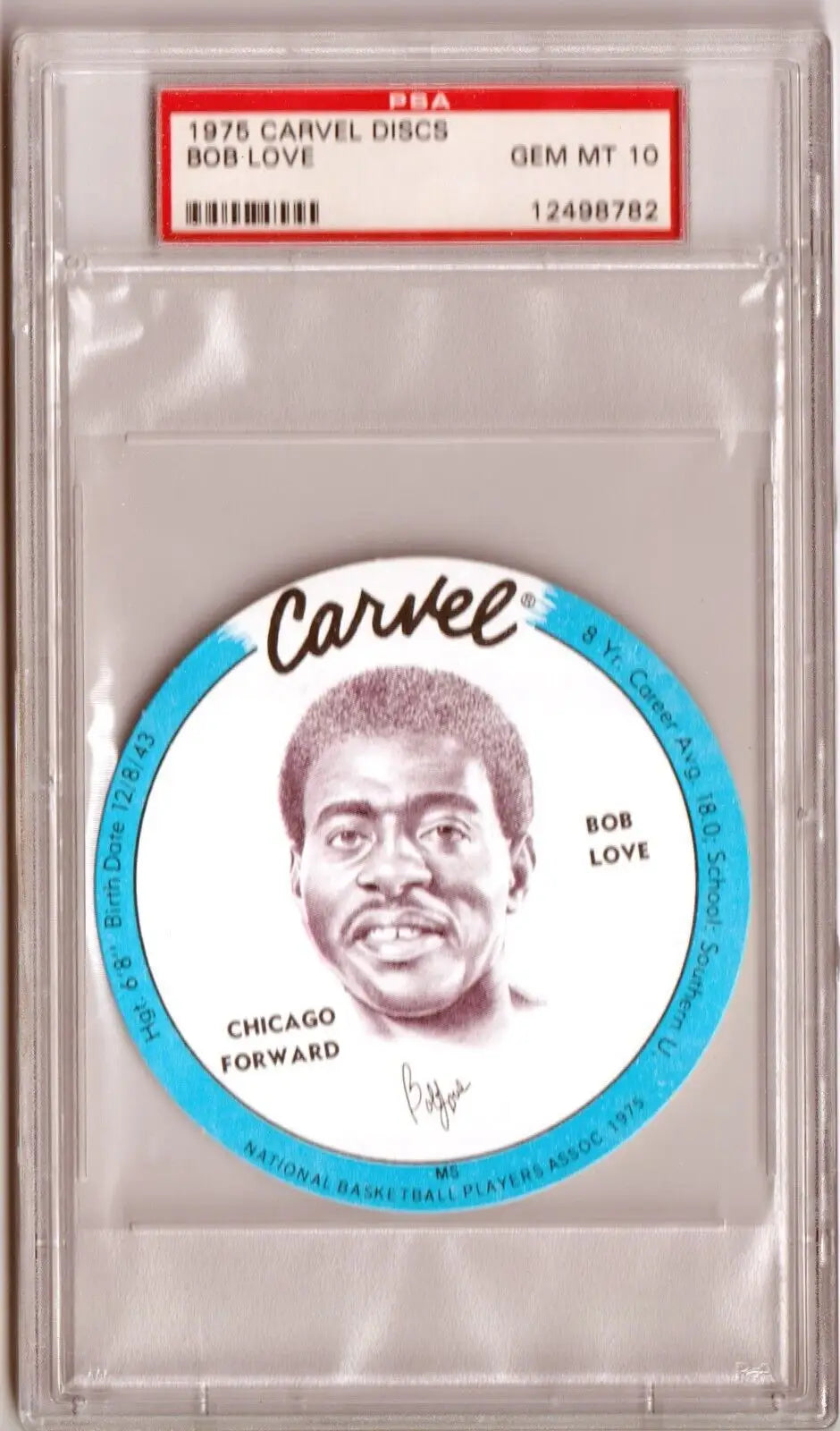Graded 1975 Carvel Discs Bob Love card from Columbia Hobby in PSA 10 GEM MINT