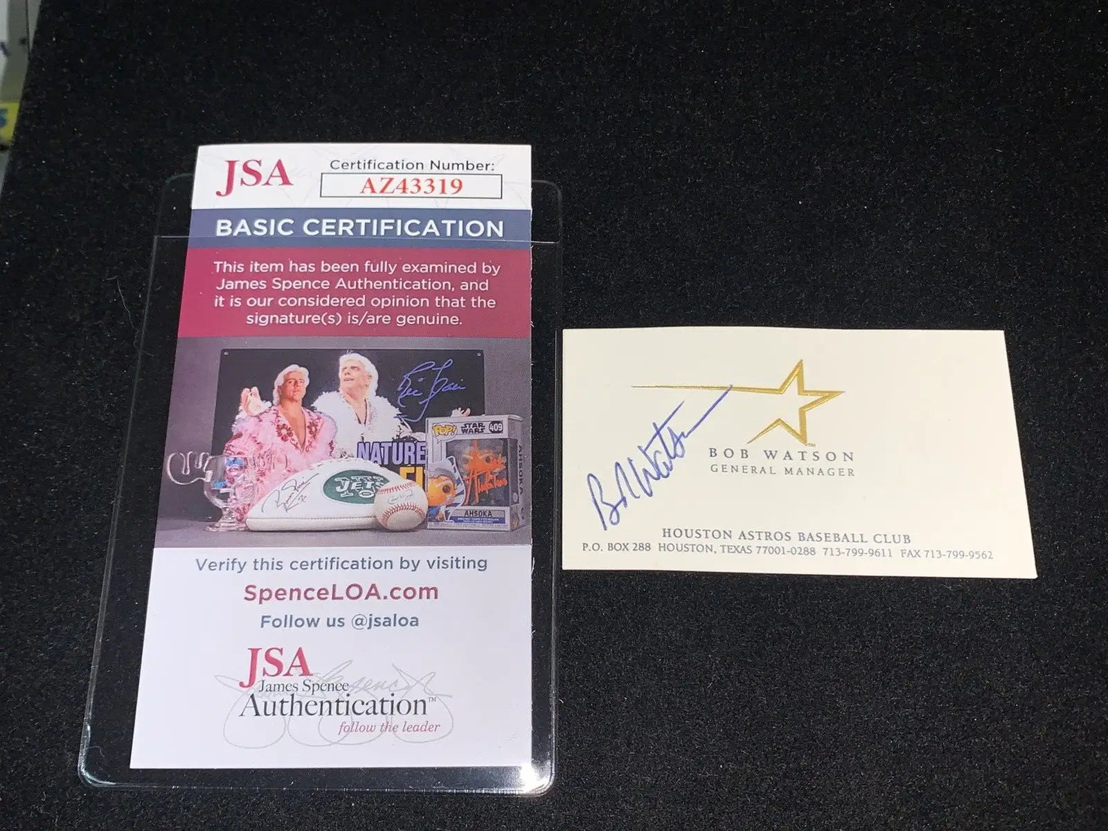 Bob Watson signed Houston Astros business card with JSA COA for sports memorabilia collectors