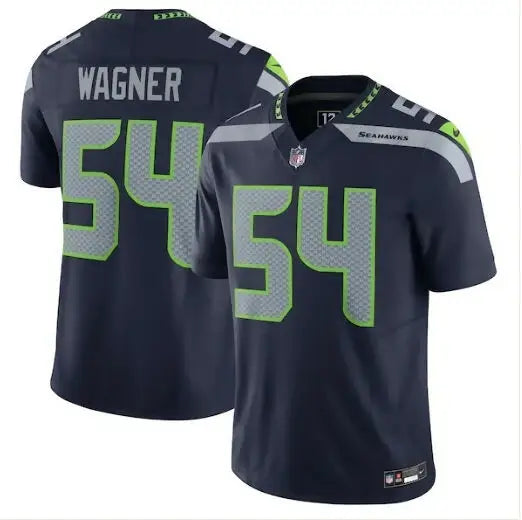 Dark blue NFL football jersey with number 54 and WAGNER on the back, Seattle Seahawks Nike Vapor F.U.S.E. Limited Jersey