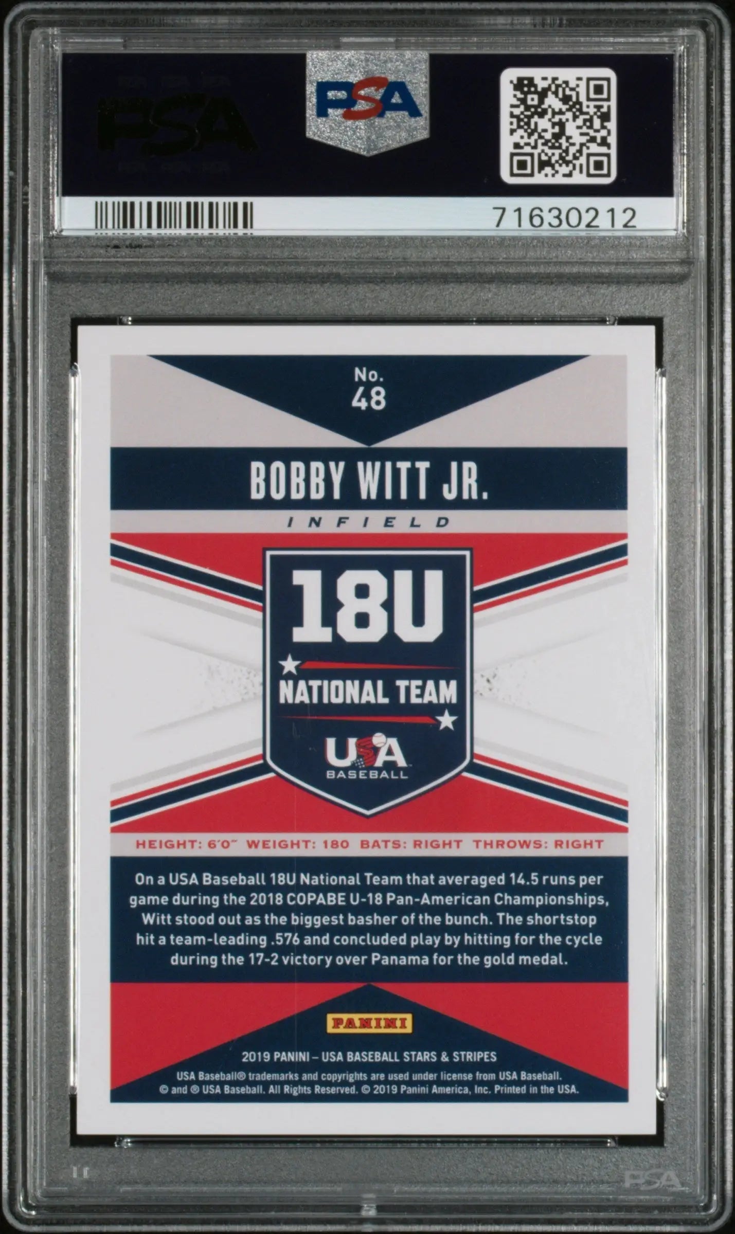 Graded Bobby Witt Jr. baseball card from Panini Stars Stripes #19/25 PSA 10 Gem Mint