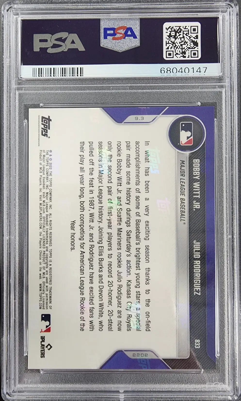 Bobby Witt Jr. + Julio Rodriguez 2022 Topps Now #833 Red #8/10 PSA 10 Gem Mint - Singles