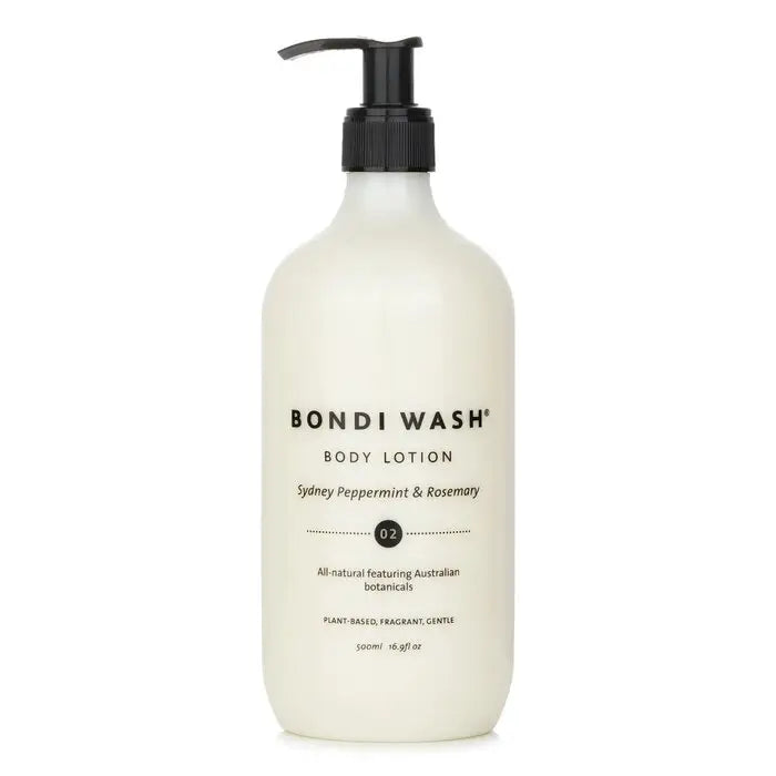 White body lotion bottle with black pump dispenser for Flame Tree Body Lotion Sydney Peppermint