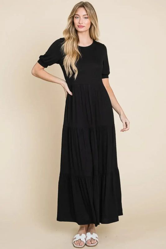 BOMBOM Short Sleeve Tiered Maxi Dress USA ?? SM & MED Remaining! - Black / S - Day Dress
