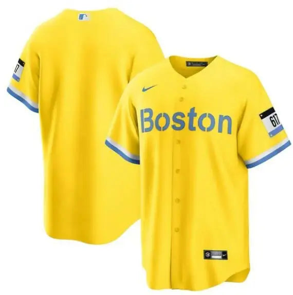 Yellow Boston Red Sox Nike City Connect Replica Jersey with Gold and Light Blue accents