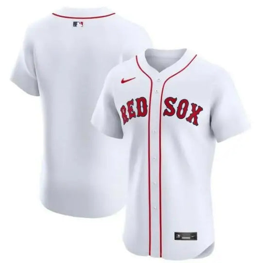 White Boston Red Sox Nike Home Elite Baseball Jersey on display