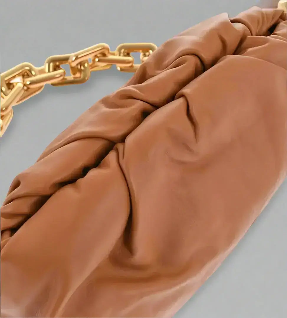 Bottega Veneta brown leather THE CHAIN POUCH bag with chunky gold chain strap