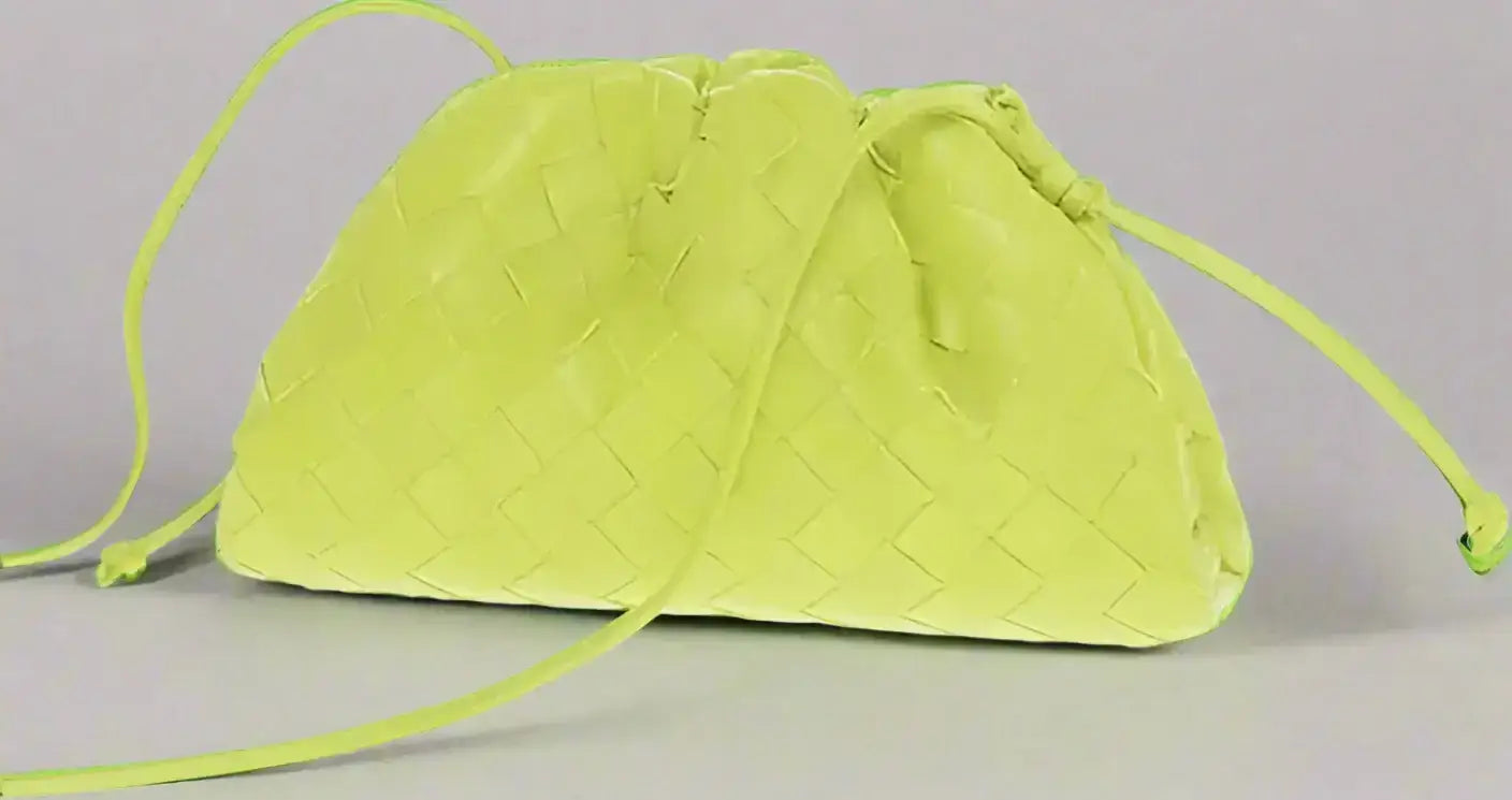 Bottega Veneta lime green woven leather mini pouch bag with drawstring closure