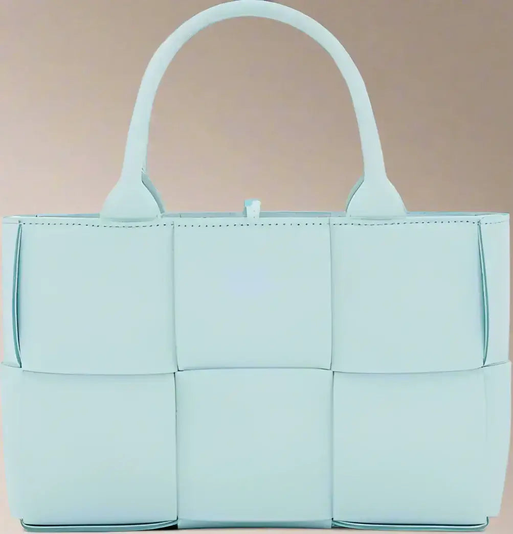 Light blue woven leather Arco Mini Tote bag with top handles by BOTTEGA VENETA