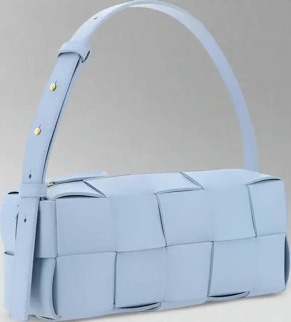 Light blue woven leather Bottega Veneta Small Brick Cassette Bag with gold hardware