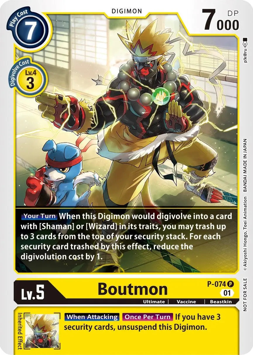 Boutmon Digimon card from Update Pack featuring promotional cards and digivolve cost details