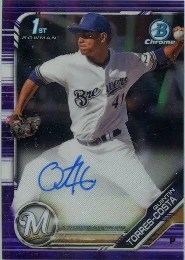 Milwaukee Brewers pitcher mid-throw Bowman Chrome autograph card CPA-QTC 224/250