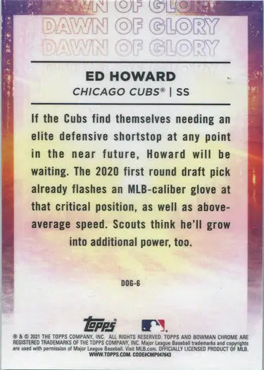 Ed Howard Chicago Cubs Bowman Chrome 2021 Glory Insert Card DOG-6 baseball card