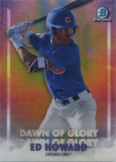 Chicago Cubs player in batting stance on Bowman Chrome 2021 Glory Insert Card