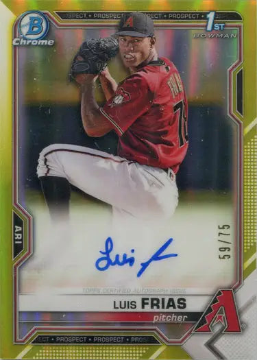 Angels pitcher autographed baseball card with gold border from Bowman Chrome 2021
