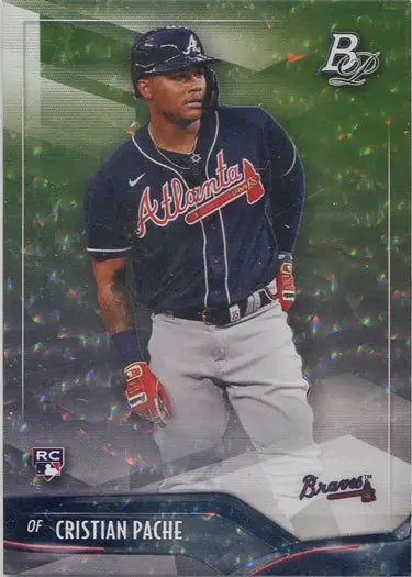 Bowman Platinum Baseball 2021 Ice Foil Parallel featuring Cristian Pache in Braves jersey