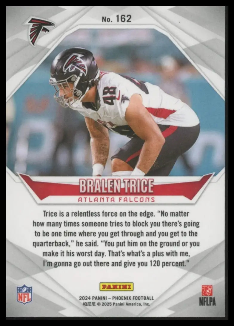 Collectible Panini Phoenix trading card of Atlanta Falcons player Bralen Trice